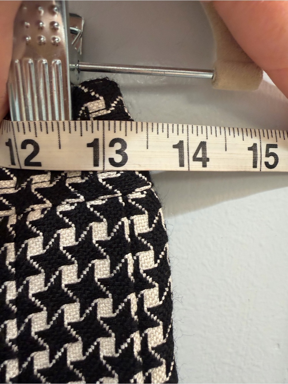 Vintage 70s Houndstooth Pleated Wool Midi Skirt Black White Handmade Lined Sz S - Picture 11 of 13
